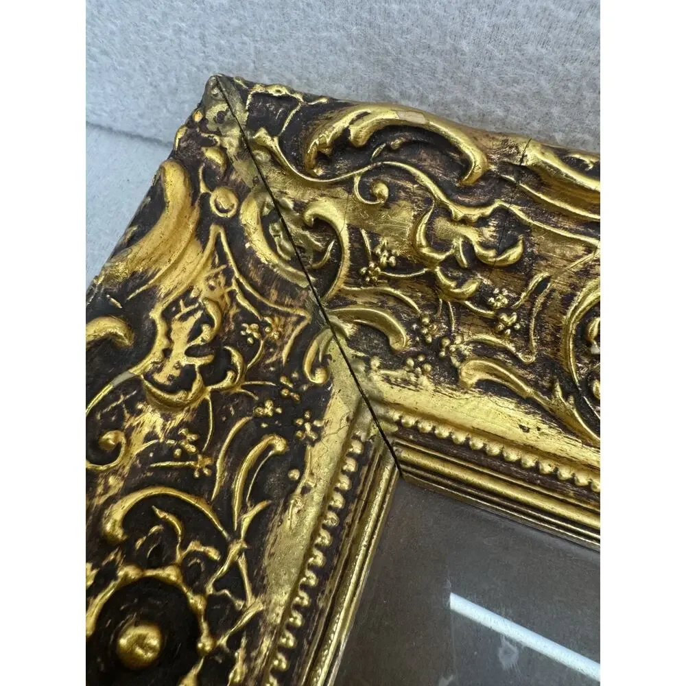 Vintage Jesus Portrait Print Ornate Gold Frame Christian Religious Wall Art